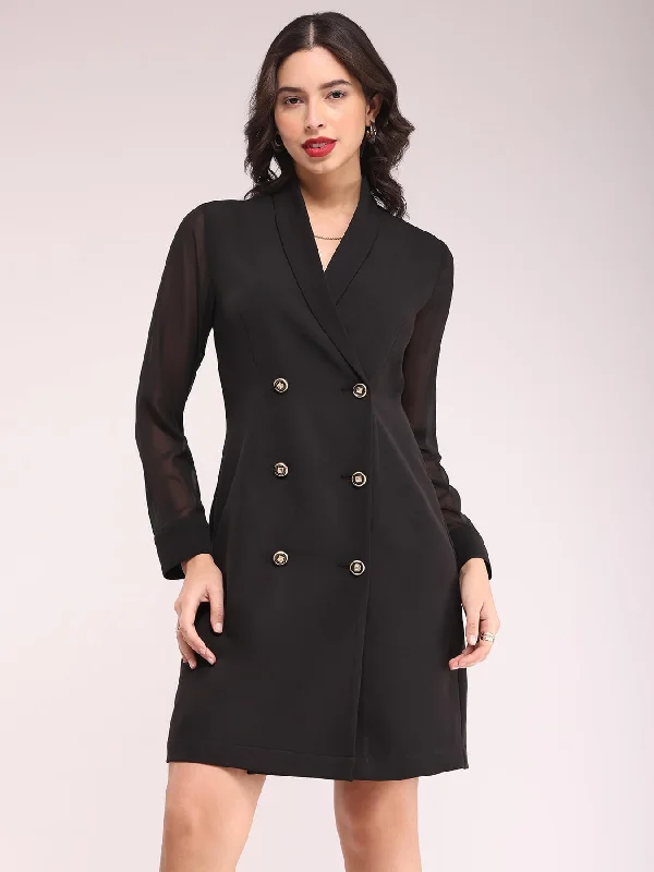 Shawl Collar Blazer Dresses - Black