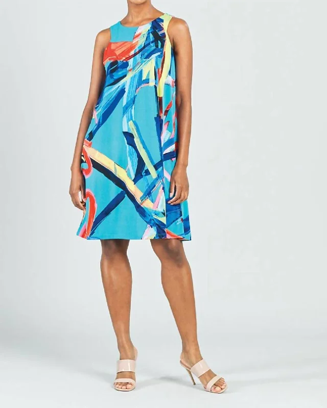 Sleeveless Slip Dress In Multi Brush Stroke | Multi Brush Stroke