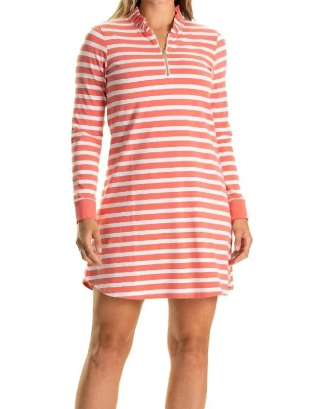 Solange Dress In Coral/White Stripe | Coral/White Stripe