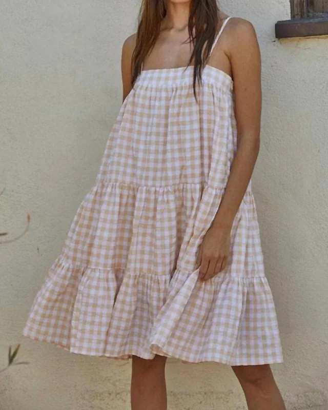 Summer Gingham Dress In White/Light Tan | White/Light Tan