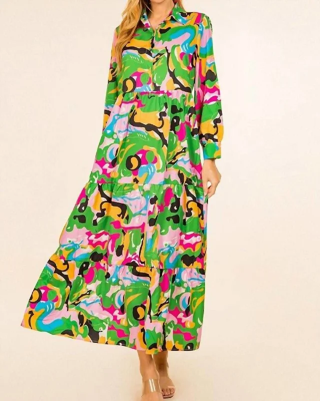 Sunshine On My Mind Dress In Green Abstract | Green Abstract