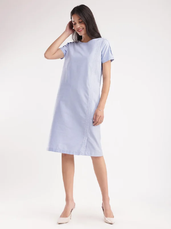 Textured Cotton Shift Dress - Blue