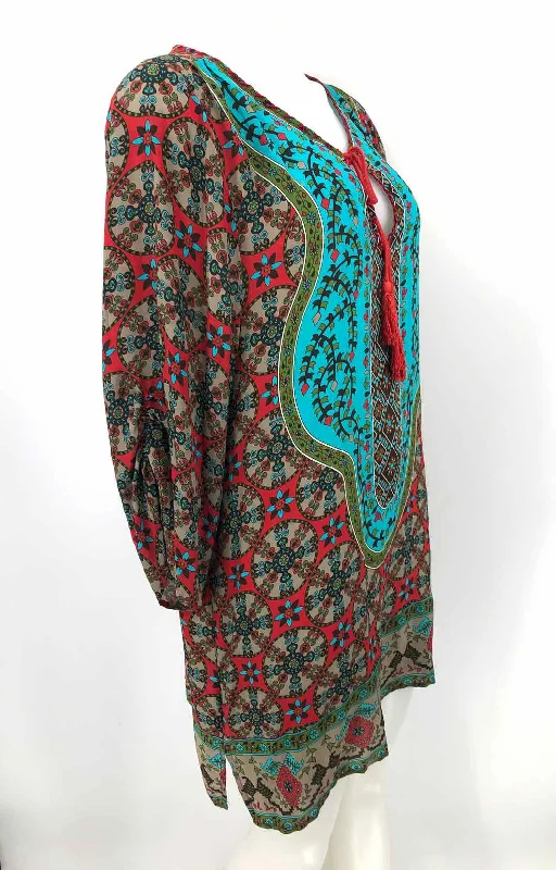 Tolani Red & Blue Multi-Color Silk Paisley Tunic Size LARGE  (L) Dress