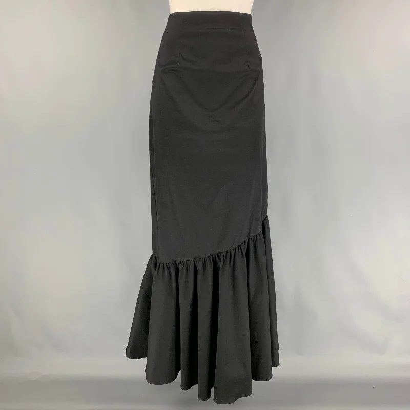 VERONIQUE YOUNG Size 8 Black Polyester Blend Ruffled Evening Long Skirt