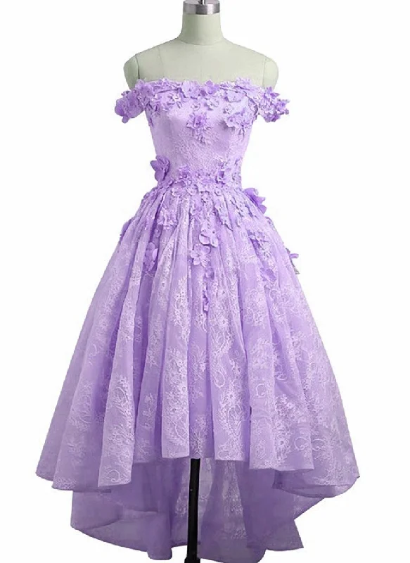 Adorable Lace Light Purple High Low Corset Homecoming Dress, Cute Sweetheart Corset Prom Dress outfits