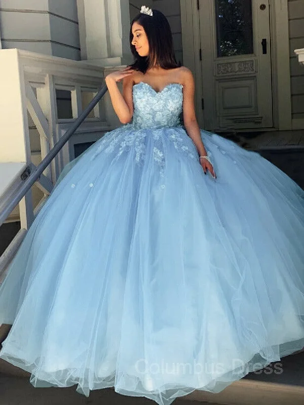 Ball Gown Sweetheart Sweep Train Tulle Corset Prom Dresses With Appliques Lace outfit