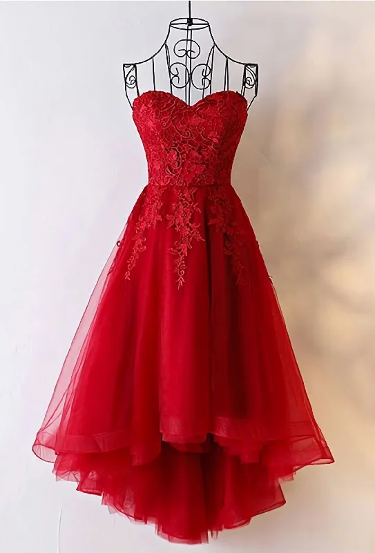 Beautiful Tulle High Low Simple Red Lace-up Back Corset Homecoming Dresses outfit