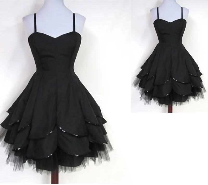 Black Tulle Spaghetti Straps Short Sweet 16 Modest For Teens Corset Homecoming Dresses outfit