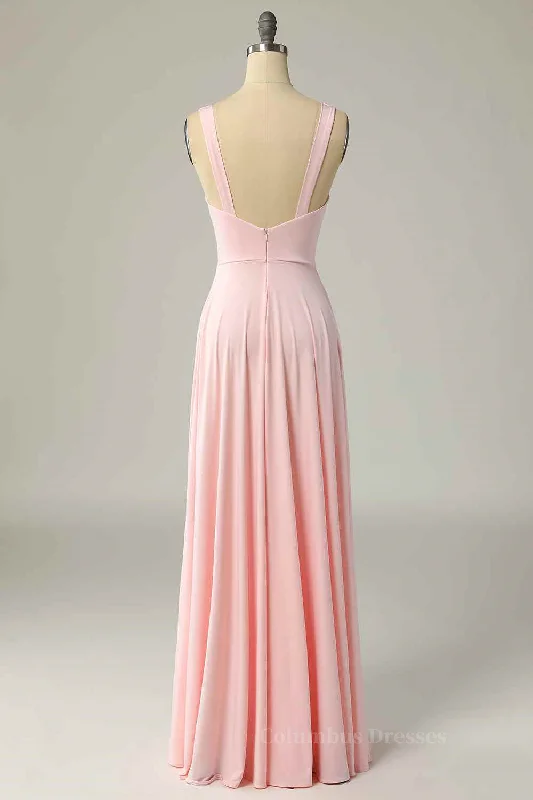 Candy Pink A-line Illusion Lace Cap Sleeves Chiffon Long Prom Dress