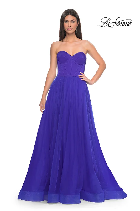 La Femme 32424 Sweetheart Neckline Zipper Back High Slit Satin/Tulle A-Line Evening Dress