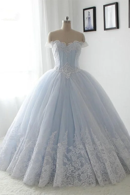 Light Blue Lace Sweetheart A Line Long Princess Corset Prom Dresses outfit