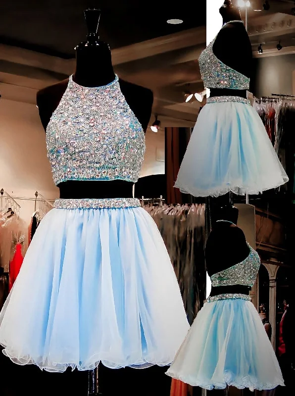 Light Sky Blue Tulle 2 Pieces Two Piece Sweet 16 Corset Homecoming Dresses outfit