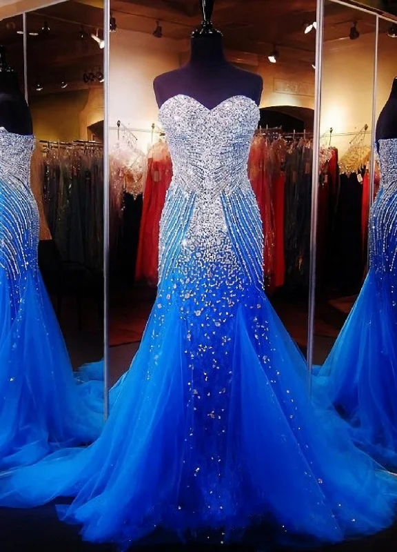 Royal Blue Corset Prom Dresses, Royal Blue Corset Prom Dress, Silver Beaded Corset Formal Gown Mermaid Beadings Corset Prom Dresses, Evening Gowns Tulle Corset Formal Gown For Senior Teens Gowns