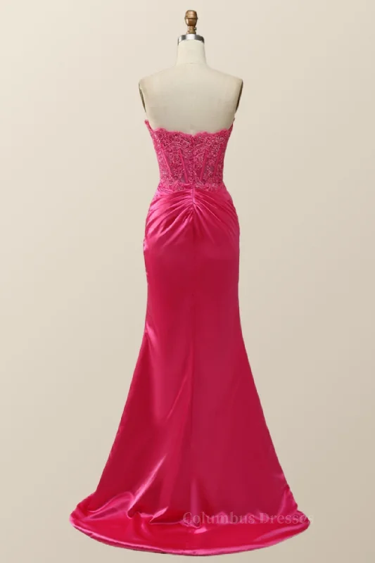 Sexy Pink Sweetheart Lace and Satin Long Dress