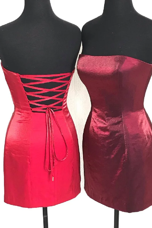 Strapless Sheath Lace-Up Burgundy Corset Homecoming Dress outfit