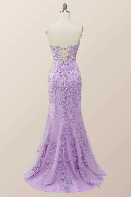 Sweetheart Lavender Lace Mermaid Long Prom Dress