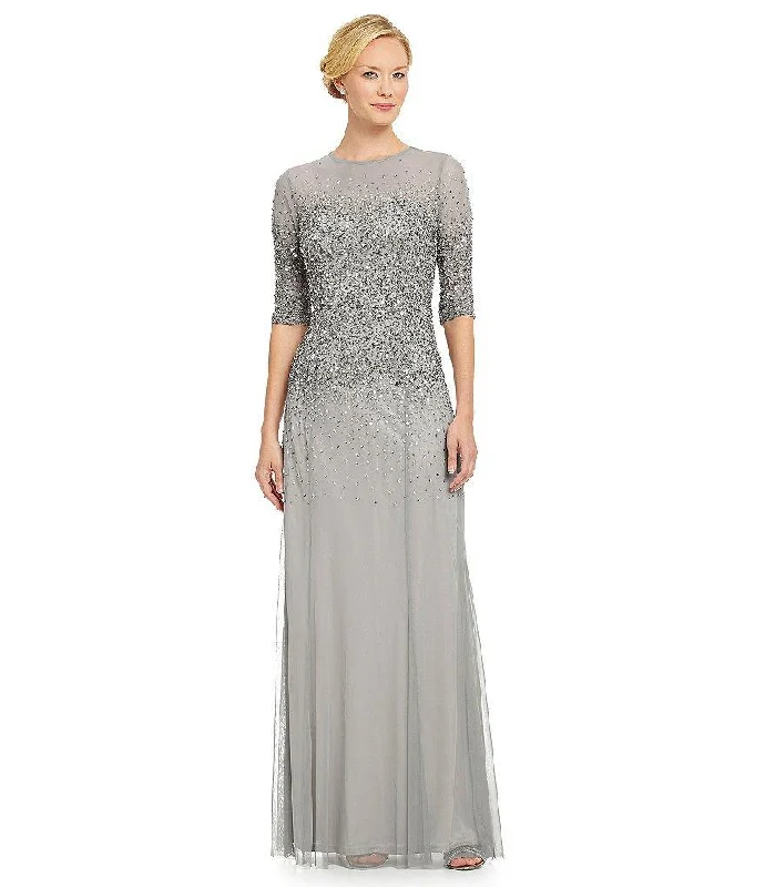 Adrianna Papell - 91863330SC Elbow Sleeve Sequined Long Gown