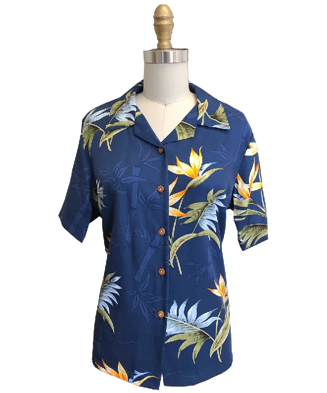 Women's Bamboo Paradise Navy Camp Shirt