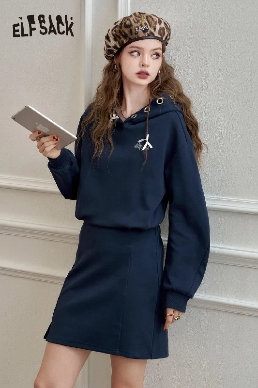 ELFSACK 2024 Autumn New Arrive Hooded sweatshirt casual dress for women A small waist slimming skirt