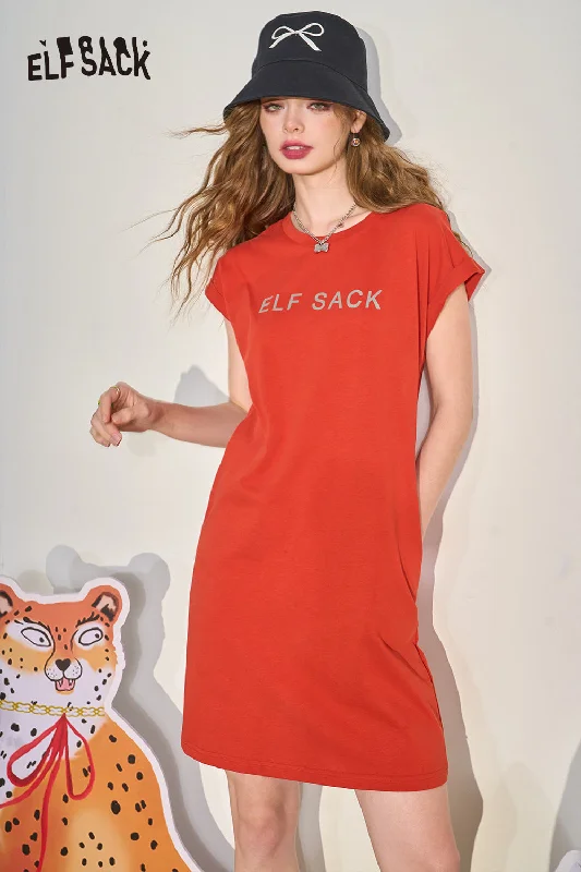 ELFSACK 2024 Summer New Letter Printed T-shirt Dress Women's Slim Leisure Skirt