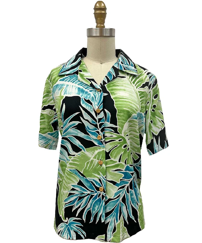 Women's Cabana Palms Black Camp Shirt