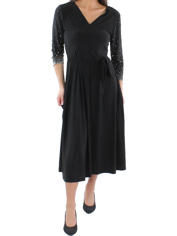 Womens Knit Beaded Midi Dress